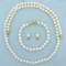 Cultured Pearl And Diamond Necklace, Bracelet And Earring Set In 14k Yellow Gold