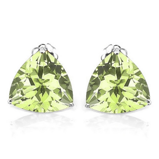 6mm Trillion Cut Peridot Stud Earrings In Sterling Silver