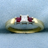 Ruby And Diamond Ring In 14k Yellow Gold