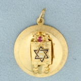 Ruby Jewish Torah Pendant In 14k Yellow Gold