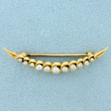 Vintage Pearl Crescent Shape Pin In 14k Yellow Gold