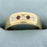 Vintage Ruby And Diamond Ring In 14k Yellow Gold