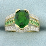 4ct Tw Tsavorite Garnet And White Sapphire Ring In 10k Yellow Gold