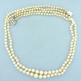 Vintage Graduated Pearl Double Strand Necklace With 14k White Gold Clasp