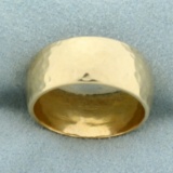 Wide Hammered Finish Wedding Band Ring In 14k Yellow Gold