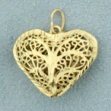 3d Filigree Heart Pendant In 14k Yellow Gold