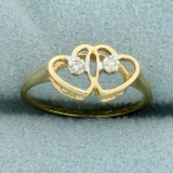 Childs Diamond Double Heart Ring In 10k Yellow Gold