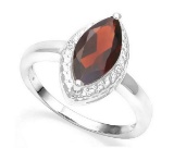 Large 1.9ct Garnet & Diamond Ring In Sterling Silver