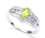 Peridot, Tanzanite, & Diamond Ring In Sterling Silver