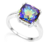 Huge 4.1ct Ocean Mystic Topaz & Diamond Ring In Sterling Silver