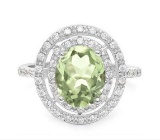 Huge Double Halo Green Amethyst And White Sapphire Statement Ring In Sterling Silver