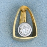 Unique 1/3ct Solitaire Diamond Pendant Or Slide In 14k Yellow And White Gold