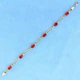 Orange Sapphire And Diamond Bracelet In 10k Yellow Gold