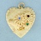 Sapphire, Ruby, And Emerald Flowers And Heart Pendant In 14k Yellow Gold