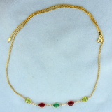 5ct Tw Lab Emerald, Lab Ruby, And Peridot Necklace In 14k Yellow Gold