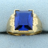 Vintage 6ct Lab Sapphire Solitaire Ring In 10k Yellow Gold