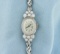 Antique Womens Diamond Elgin Watch In 14k White Gold