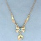 Vintage Blue Topaz Floral Ribbon Design Necklace In 10k Yellow, Rose And Green Gold