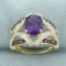 3ct Tw Amethyst And Diamond Statement Ring In 10k Yellow And White Gold
