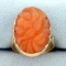 Unique Engraved 15ct Orange Jade Statement Ring In 14k Yellow Gold