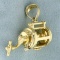 Fishing Reel Mechanical Pendant In 14k Yellow Gold