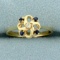 Vintage Sapphire And Diamond Pinwheel Design Ring In 10k Yellow Gold