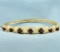 Garnet Leaf Design Bangle Bracelet In 14k Yellow Gold
