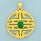 Vintage Hand Made Jade Asian Design Geometric Pendant In 24k Yellow Gold