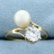 Antique 1ct Old European Cut Diamond And Akoya Pearl Ring In 14k Yellow Gold