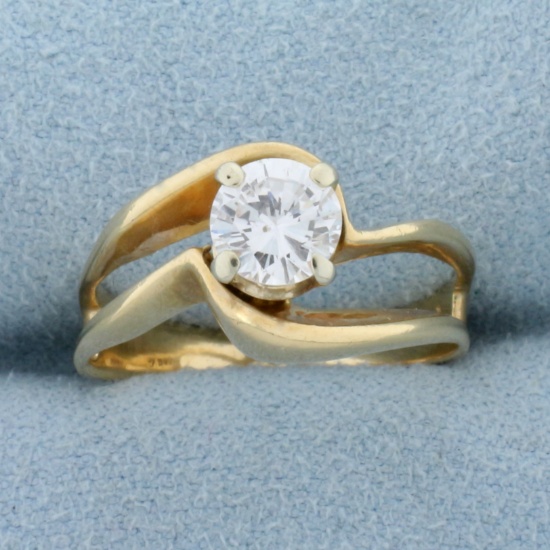 Unique Designer Diamond Solitaire .80 Ct Engagement Ring In 14k Yellow Gold