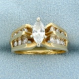 1 1/4ct Tw Marquise Diamond Engagement Ring In 14k Yellow Gold