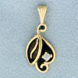 Diamond Leaf Design Pendant In 14k Yellow Gold