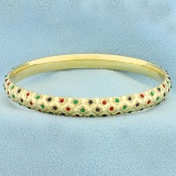 Lab Ruby, Emerald, And Sapphire Bangle Bracelet In 14k Yellow Gold