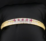 Pink Sapphire Omega Bracelet In 18k Yellow And White Gold
