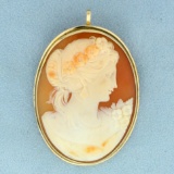 Vintage Large Cameo Pendant Or Pin In 14k Yellow Gold