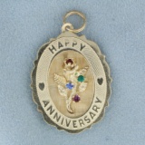 Happy Anniversary Pendant With Ruby Sapphire, Emerald, And Amethyst In 14k Yellow Gold