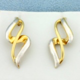 Two Toned Spiral Design Earrings In 14k Yellow And White Gold