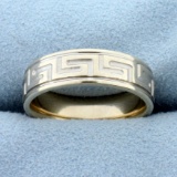 Greek Key Design Band Ring In 14k White Gold
