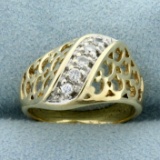 Intricate Design Diamond Pinky Ring In 14k Yellow And White Gold