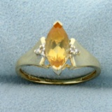 Citrine And Diamond Ring In 10k Yellow Gold