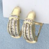 1ct Tw Round And Baguette Diamond Earrings In 10k Yellow Gold
