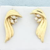 Diamond Ribbon Design Earrings In 14k Yellow Gold