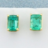 1 1/2ct Tw Natural Emerald Stud Earrings In 14k Yellow Gold