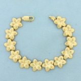 Matte Finish Flower Link Bracelet In 14k Yellow Gold