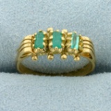 Antique Emerald Three Stone Baguette Ring In 14k Yellow Gold