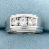 Mens 1ct Tw Diamond Three Stone Ring In 14k White Gold