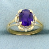 Vintage 2.5ct Amethyst And Diamond Ring In 14k Yellow Gold
