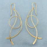Large Abstract Design Dangle Earrings In 10k Yellow Gold