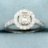 Over 1ct Tw Diamond Halo Engagement Ring In 18k White Gold