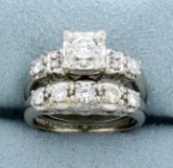 Diamond Engagement Ring And Wedding Band Ring Bridal Set In 14k White Gold